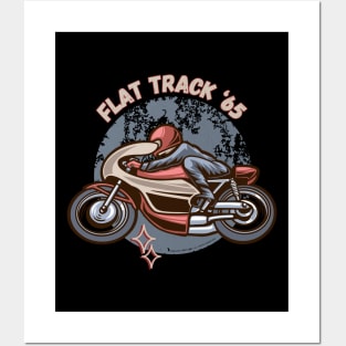 Flat Track '65 Cafe Racer Retro Motorcycle Posters and Art